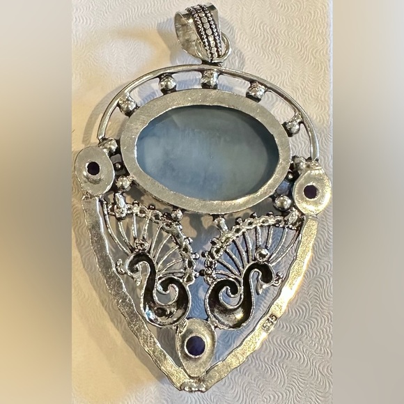 RARE!! Gorgeous 925 Sterling Silver Pendant w/Rare Larimar & Amethyst Stones EUC - Picture 2 of 3